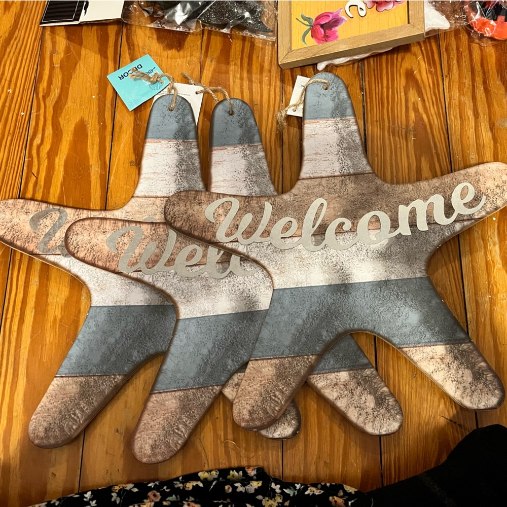 Welcome Coastal Starfish Wall Decor - Blue, White, Brown